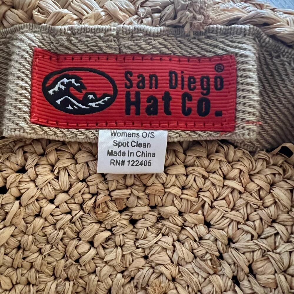 San Diego Hat Co Straw Sun Hat OS Natural Black Bow Ribbon Beach Vacation Resort - Picture 8 of 8
